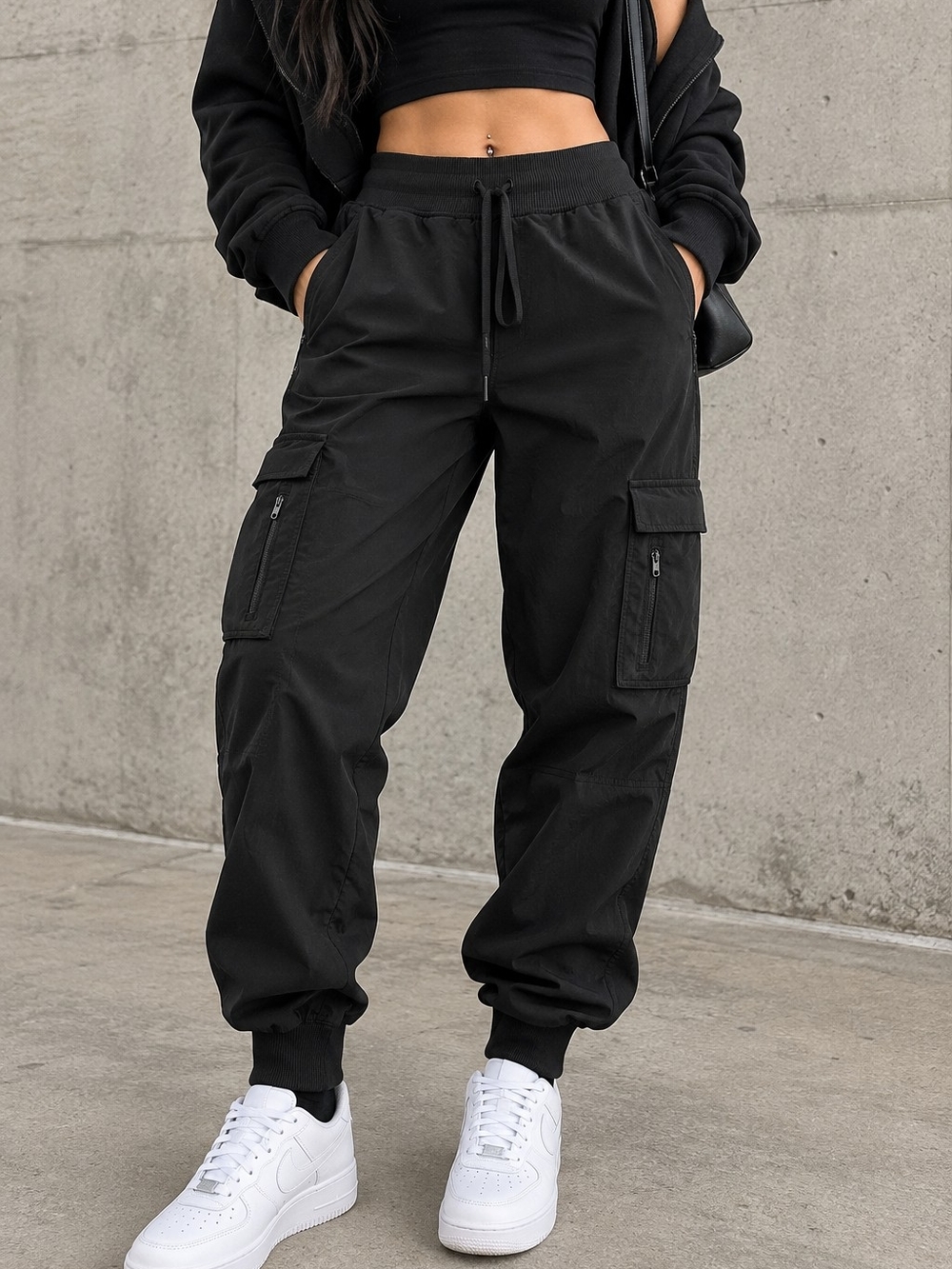 Women's All In Motion Black Cargo Jogger Size L Utility Streetwear